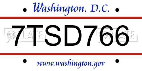 7TSD766 District Of Columbia License Plate