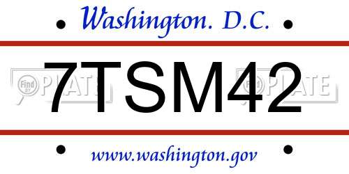 7TSM42 District Of Columbia License Plate