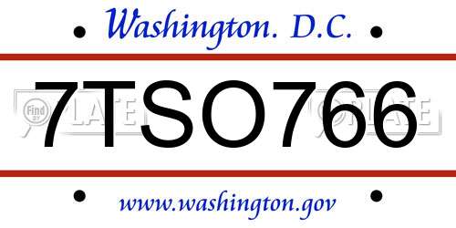 7TSO766 District Of Columbia License Plate
