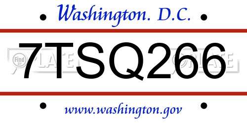 7TSQ266 District Of Columbia License Plate
