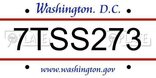 7TSS273 District Of Columbia License Plate