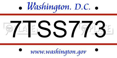7TSS773 District Of Columbia License Plate