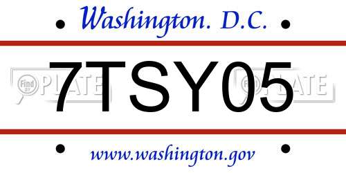 7TSY05 District Of Columbia License Plate