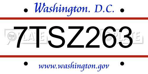 7TSZ263 District Of Columbia License Plate