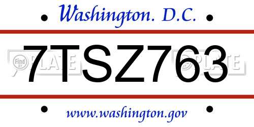 7TSZ763 District Of Columbia License Plate