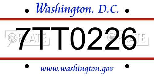 7TT0226 District Of Columbia License Plate