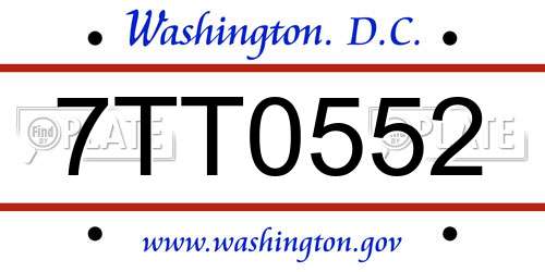 7TT0552 District Of Columbia License Plate