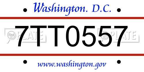 7TT0557 District Of Columbia License Plate