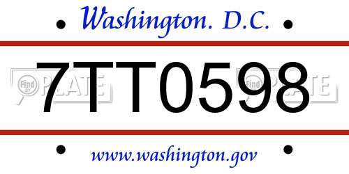 7TT0598 District Of Columbia License Plate
