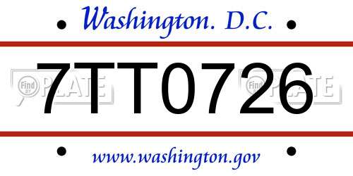 7TT0726 District Of Columbia License Plate