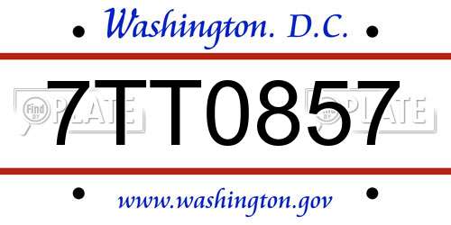 7TT0857 District Of Columbia License Plate