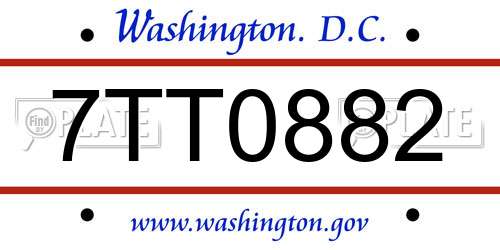 7TT0882 District Of Columbia License Plate