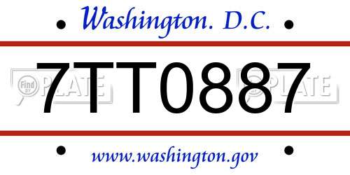 7TT0887 District Of Columbia License Plate