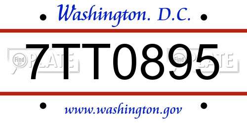 7TT0895 District Of Columbia License Plate