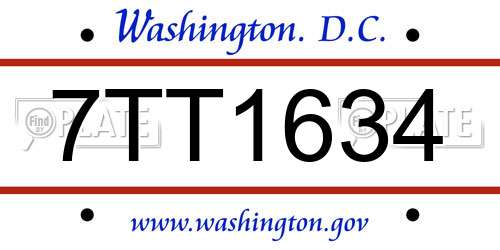 7TT1634 District Of Columbia License Plate