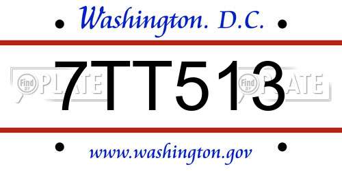 7TT513 District Of Columbia License Plate