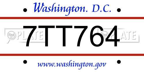 7TT764 District Of Columbia License Plate