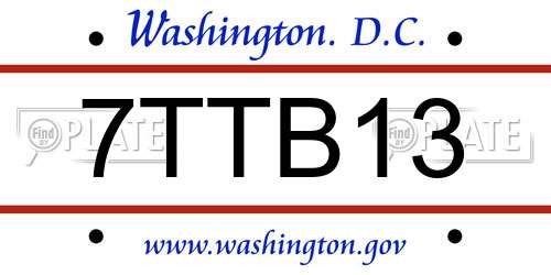 7TTB13 District Of Columbia License Plate