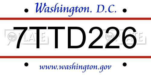 7TTD226 District Of Columbia License Plate