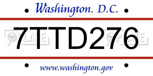 7TTD276 District Of Columbia License Plate