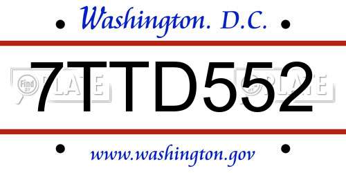 7TTD552 District Of Columbia License Plate