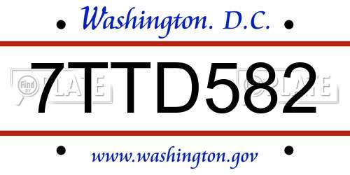 7TTD582 District Of Columbia License Plate