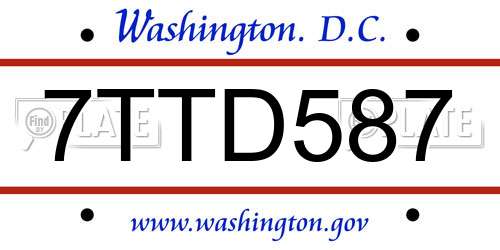 7TTD587 District Of Columbia License Plate