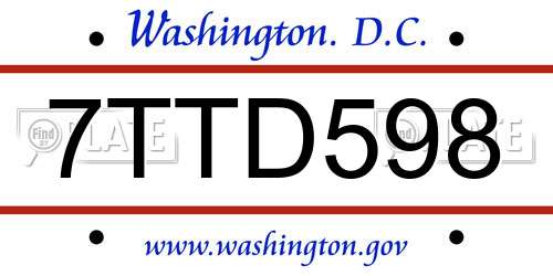 7TTD598 District Of Columbia License Plate