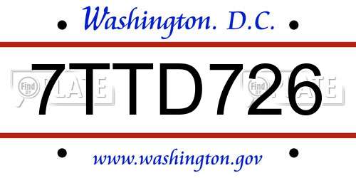 7TTD726 District Of Columbia License Plate