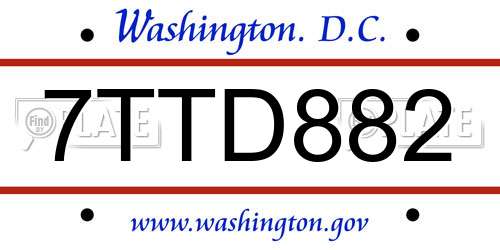 7TTD882 District Of Columbia License Plate