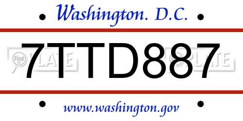7TTD887 District Of Columbia License Plate