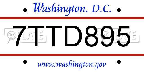 7TTD895 District Of Columbia License Plate