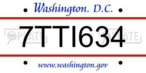 7TTI634 District Of Columbia License Plate
