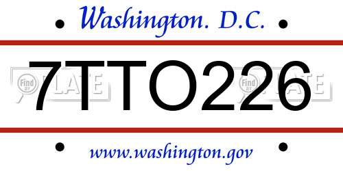 7TTO226 District Of Columbia License Plate
