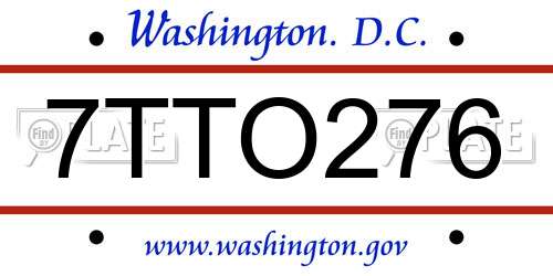 7TTO276 District Of Columbia License Plate