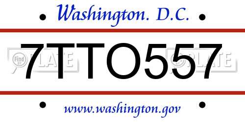 7TTO557 District Of Columbia License Plate