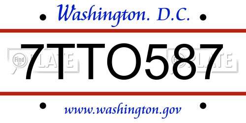 7TTO587 District Of Columbia License Plate