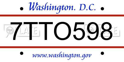 7TTO598 District Of Columbia License Plate