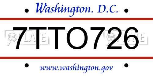 7TTO726 District Of Columbia License Plate