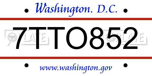 7TTO852 District Of Columbia License Plate