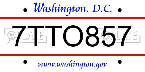 7TTO857 District Of Columbia License Plate