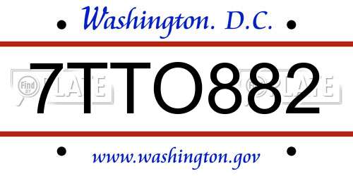 7TTO882 District Of Columbia License Plate