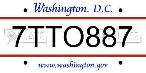 7TTO887 District Of Columbia License Plate