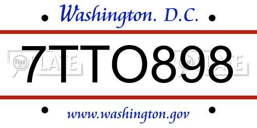 7TTO898 District Of Columbia License Plate