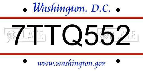 7TTQ552 District Of Columbia License Plate