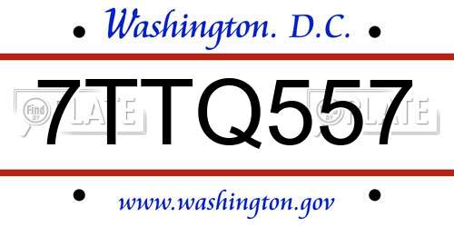 7TTQ557 District Of Columbia License Plate