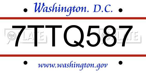 7TTQ587 District Of Columbia License Plate
