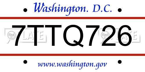 7TTQ726 District Of Columbia License Plate