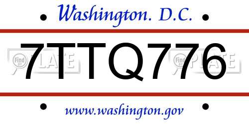 7TTQ776 District Of Columbia License Plate