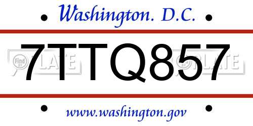 7TTQ857 District Of Columbia License Plate